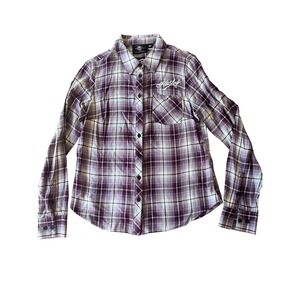 Harley Davidson Womens Purple Plaid Button‎ Up Long Sleeve Shirt